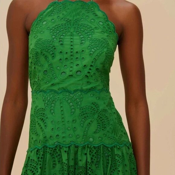 Farm Rio Palm Tree Eyelet Halter Neck Midi Dress Small/XS - Picture 3 of 6